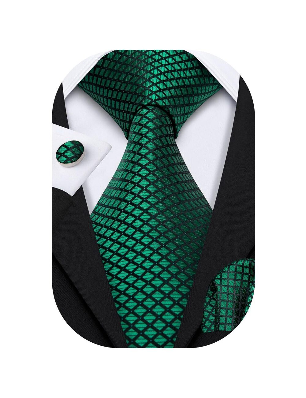 1486 Plaid Ties Check Necktie Set with Handkerchief Cufflinks Classic